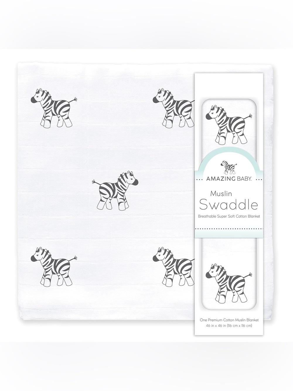 Amazing Baby - XL Muslin Swaddle Blanket - Black and White Zebra